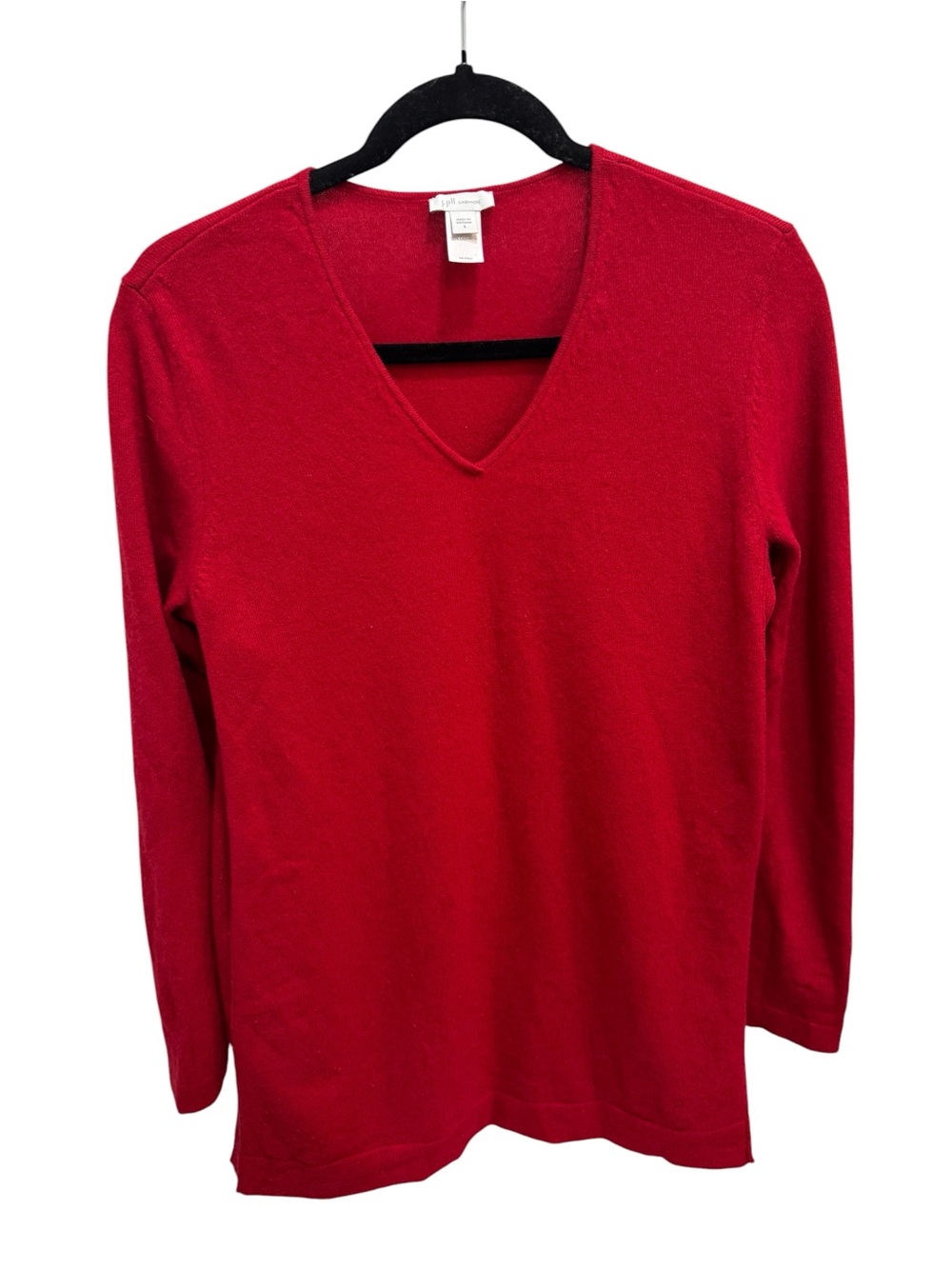 J. Jill Red Cashmere Sweater Petite Small V Neck Long Sleeve Soft Quiet Luxury